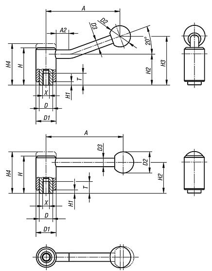 Tension levers internal thread 