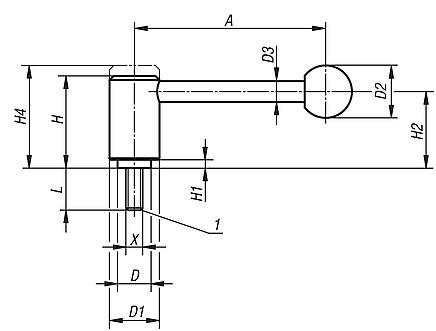 Tension Levers in stainless steel with external thread, 0 degrees