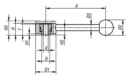 Tension levers, flat, with internal thread, 0°