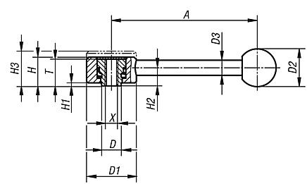 Tension levers flat internal thread, stainless steel, 0°