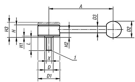 Tension levers, flat, external thread, 0°