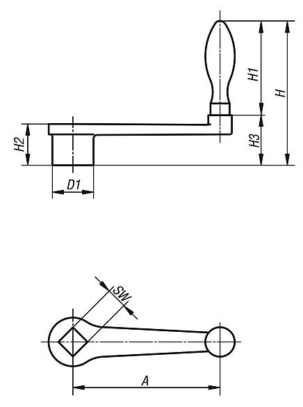 Crank handles straight similar to DIN 469