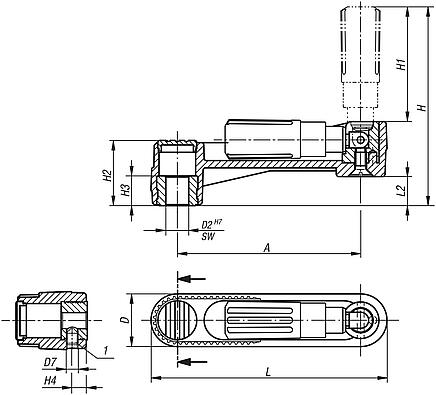 Crank handles with fold-down cylinder grip, with keyway