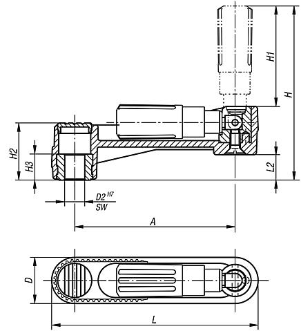 Crank handles with fold-down cylinder grip, with square socket