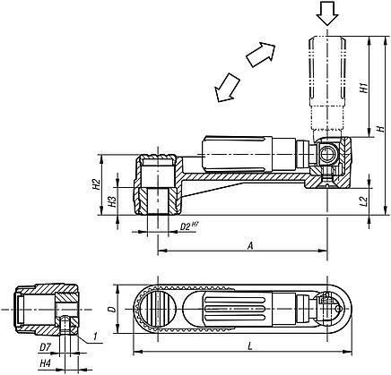 Crank handles with safety grip, with keyway