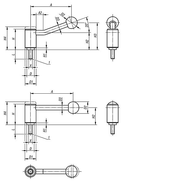 Tension leversexternal thread, stainless steel