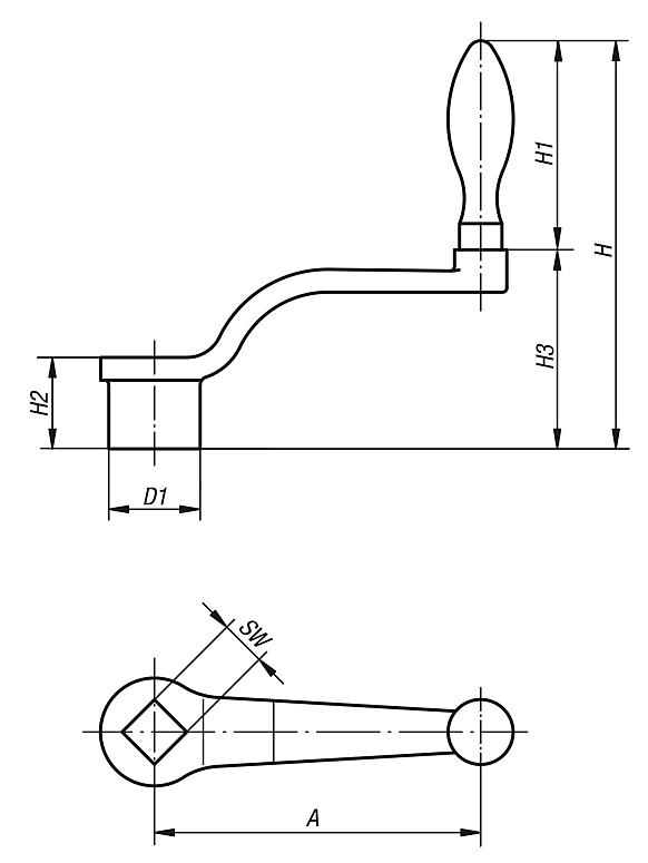 Crank handles offset similar to DIN 468