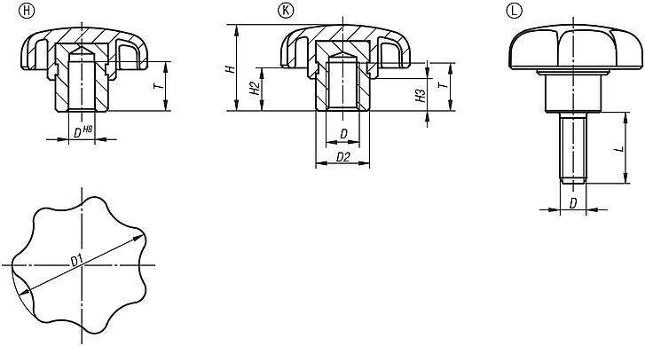 Star grips with projecting steel bush 