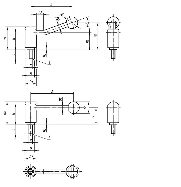 Tension levers external thread