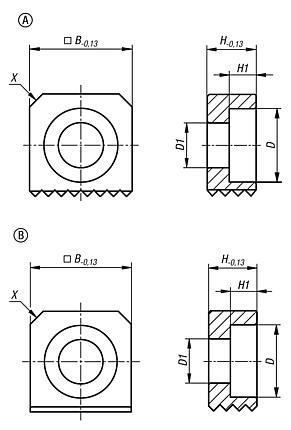 Grippers, tool steel, rectangular
with counterbore