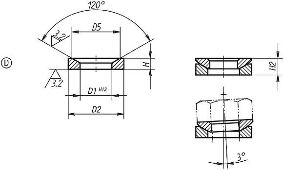 Conical seats Form D DIN 6319, edition 10/01