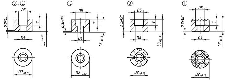 Grippers and inserts round, with counterbore