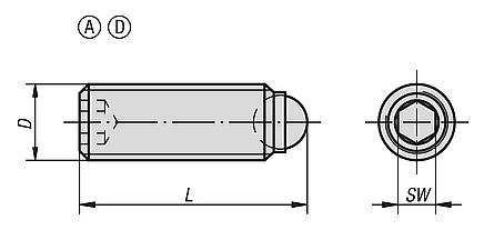 Ball-end thrust screws without headwith full ball