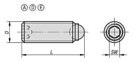 Ball-end thrust screws without head stainless steel with full ball 