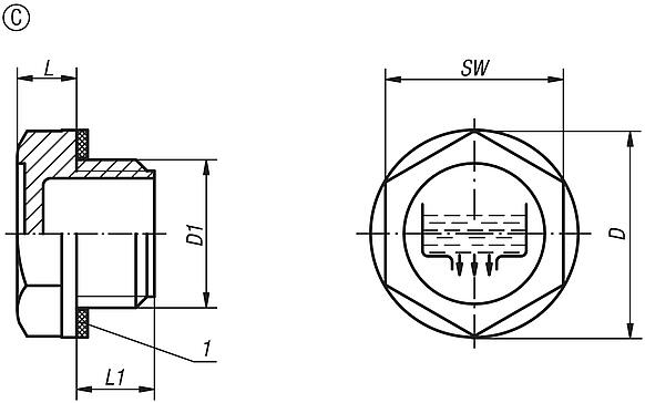 Screw plugs Form C, with drain symbol