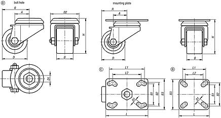 Swivel castors compact version