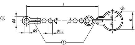 Ball chains, Form C, with ring clip